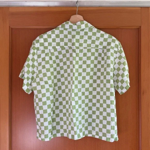 hand dyed green and white checkered linen shirt - Picture 2 of 5